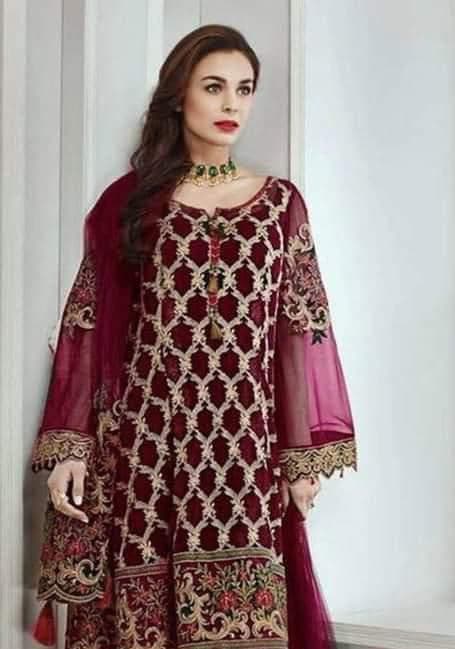 Baroque Jazmin Chiffon Suit-Red-Chiffon-Aarasta