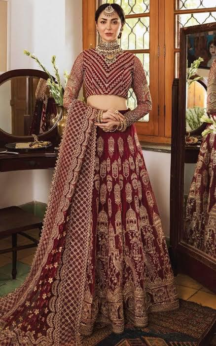 Afrozeh Net Bridal Suit-Net-Maroon-Maxi-Aarasta