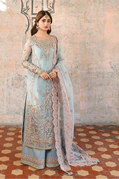 Afrozeh Organza Bridal Suit-Organza-Ferozi-Gharara-Aarasta