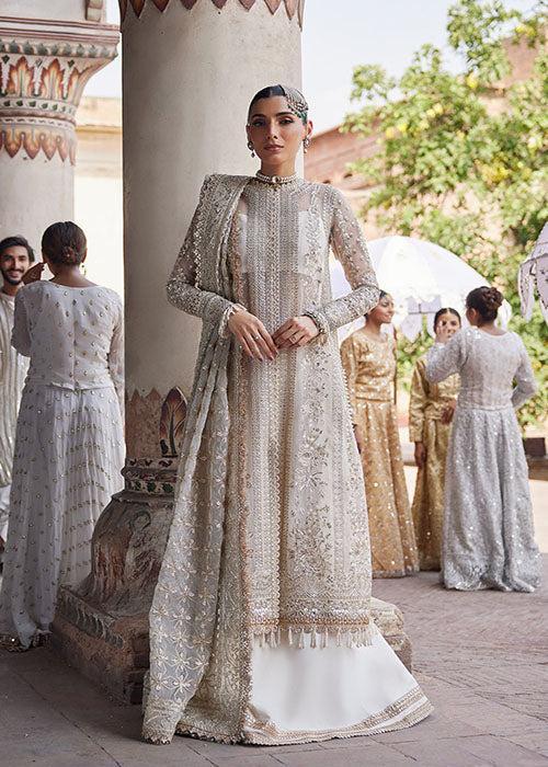 Afrozeh Organza Bridal Suit-White-Organza-Lehenga-Aarasta