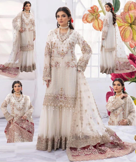 Pakistani Net Embroidered Bridal Lehanga-White-Net-Lehenga-Aarasta