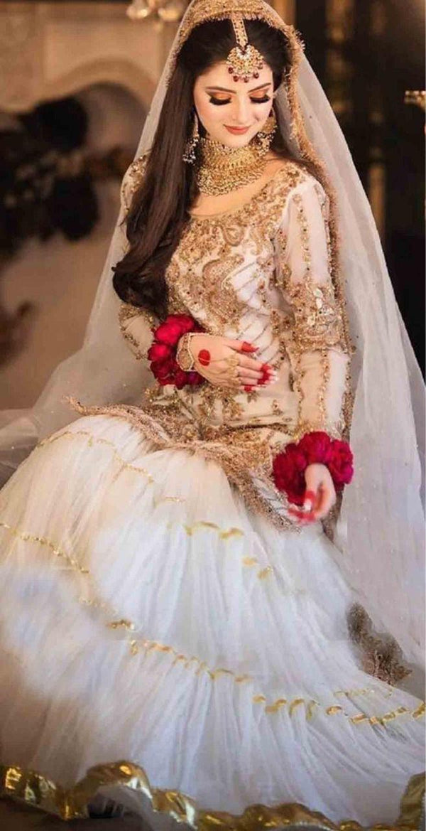 Ali Zeeshan Net Bridal Suit-White-Net-Gharara-Aarasta