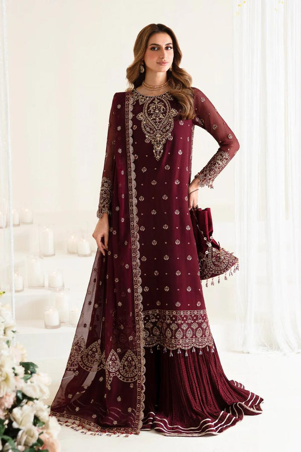Alizeh Chiffon Bridal Suit-Maroon-Chiffon-Gharara-Aarasta