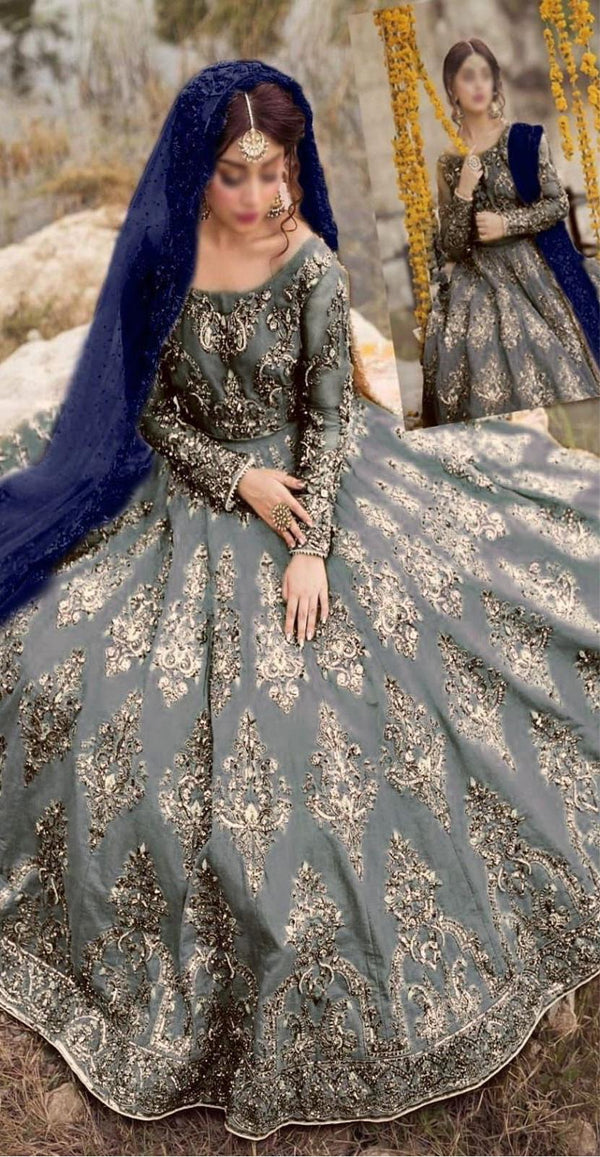 Alizey Net Bridal Suit-Net-Grey-Maxi-Aarasta