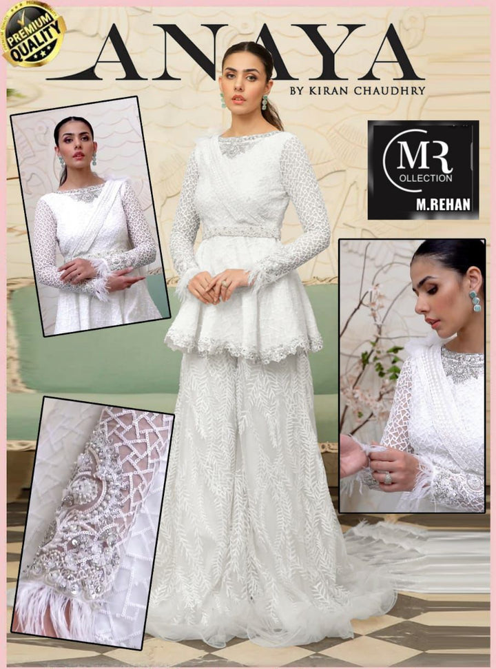 Anaya Net Bridal Suit-White-Net-Gharara-Aarasta