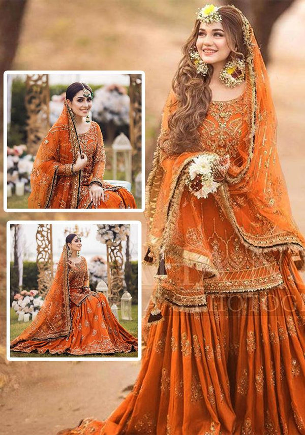 Ansab Jahangir Net Bridal Suit-Orange-Net-Lehenga-Aarasta