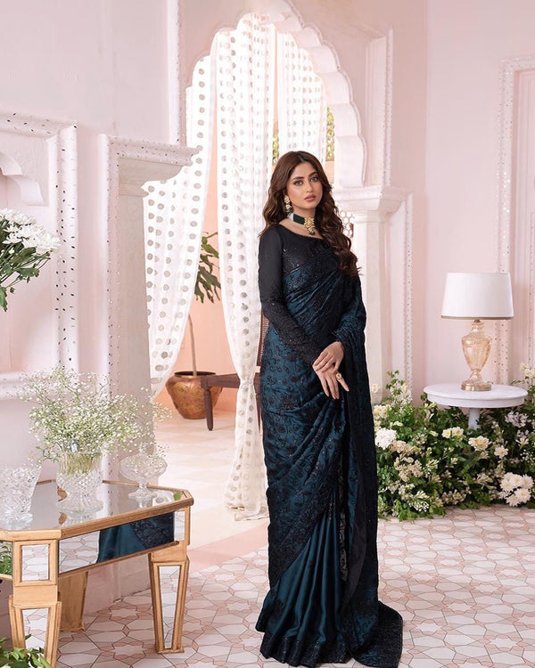 Asim Jofa Silk Saree-Black-Silk-Sari-Aarasta