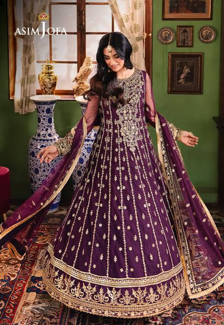 Asim Jofa Net Frock-Net-Purple-Maxi-Aarasta