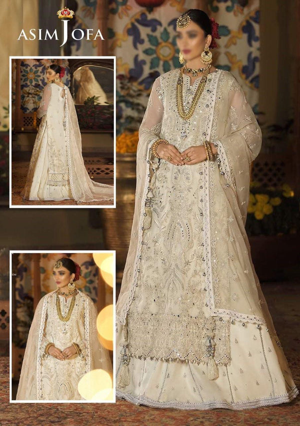 Asim Jofa Organza Bridal Suit-Organza-Off White-Lehenga-Aarasta