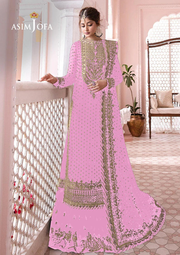 Asim Jofa Chiffon Bridal Suit-Pink-Chiffon-Lehanga-Aarasta