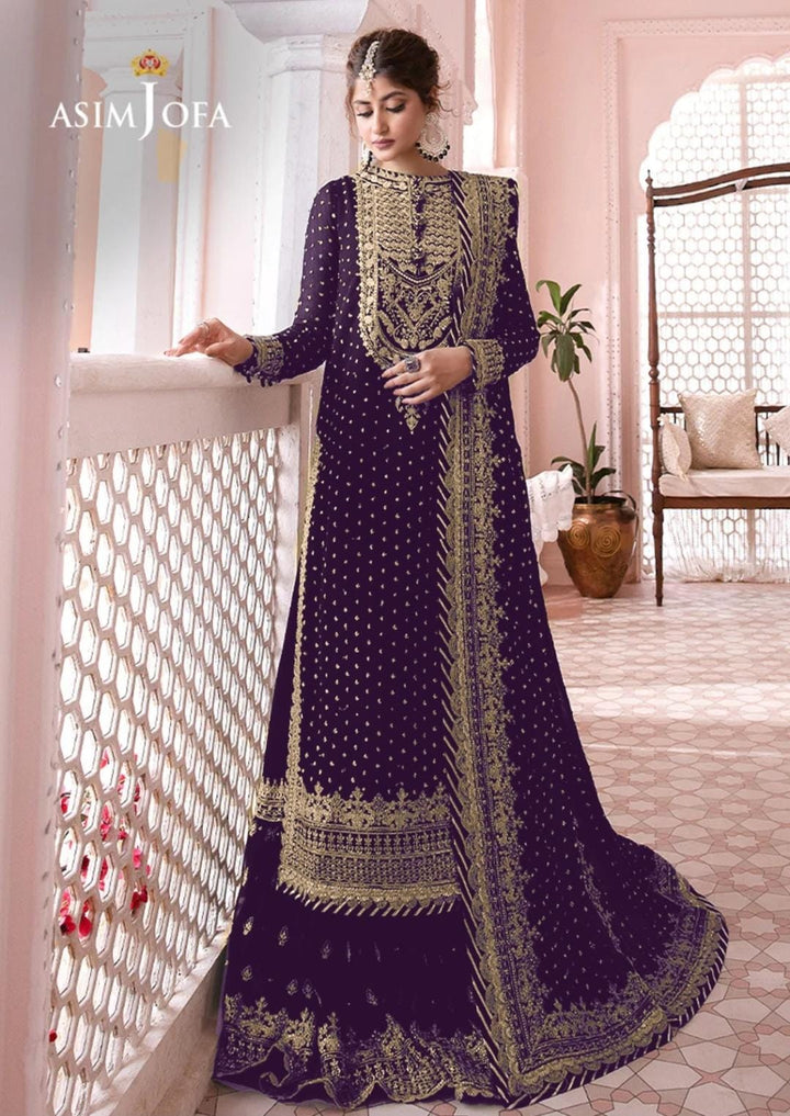 Asim Jofa Chiffon Suit-Purple-Chiffon-Lehanga-Aarasta