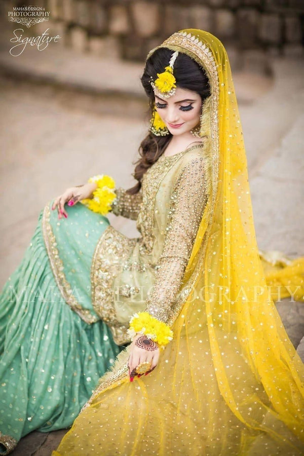 Atif Riaz Bridal Suit-Yellow-Net-Gharara-Aarasta