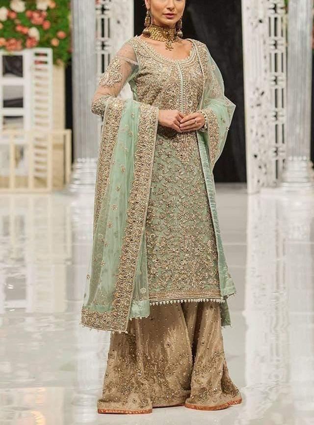 Ayesha Imran Net Bridal Suit-Ferozi-Net-Gharara-Aarasta