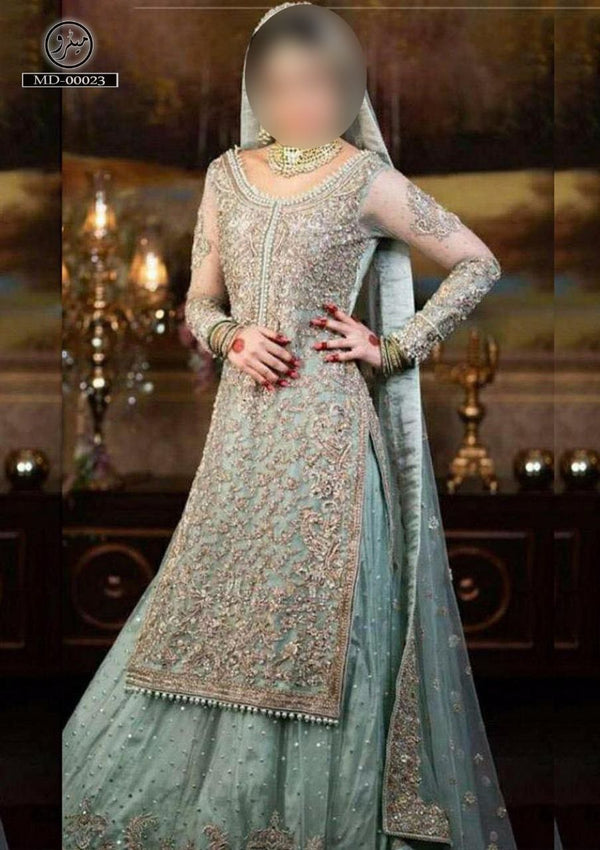 Ayesha Imran Net Bridal Suit-Ferozi-Net-Gharara-Aarasta