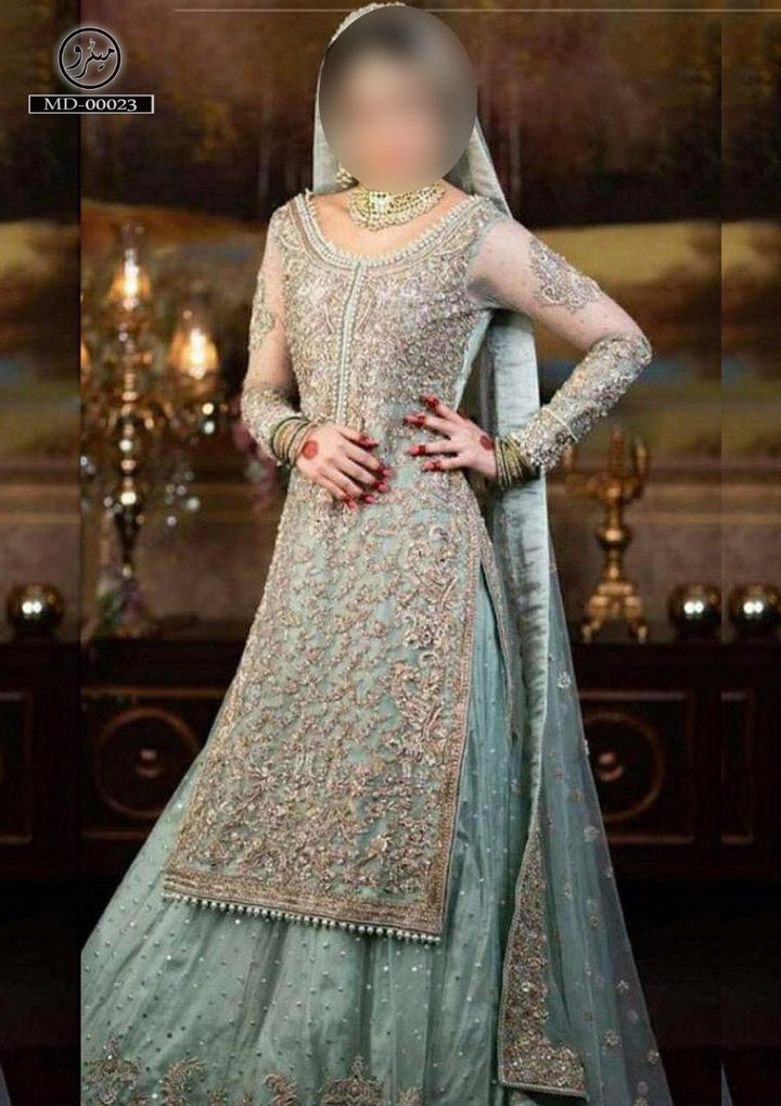 Ayesha Imran Net Bridal Suit-Ferozi-Net-Gharara-Aarasta