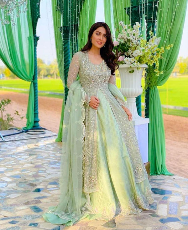 Ayeza Khan Net Frock-Sea Green-Net-Maxi-Aarasta