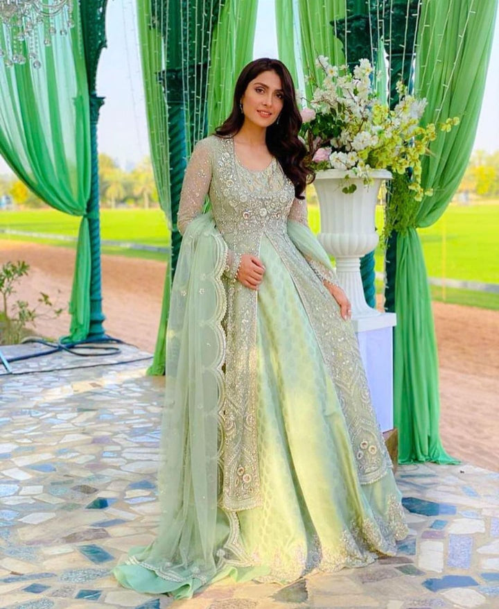 Ayeza Khan Net Frock-Sea Green-Net-Maxi-Aarasta