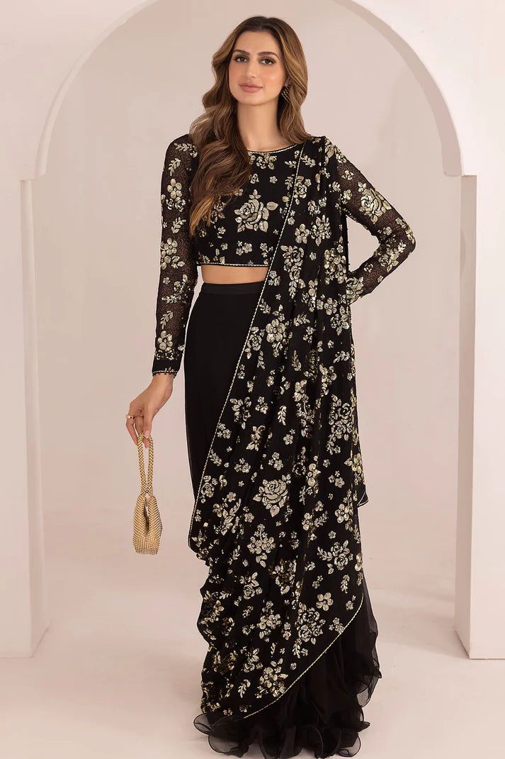 Jazmin Chiffon Saree-Black-Chiffon-Sari-Aarasta