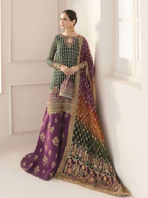 Baroque Organza Bridal Suit-Green-Organza-Lehenga-Aarasta