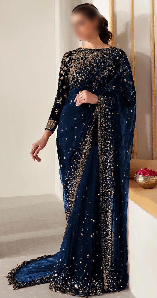 Baroque Net Saree-Navy-Net-Sari-Aarasta