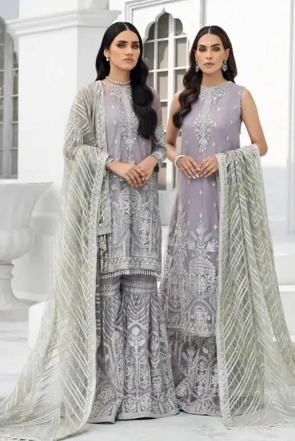 Baroque Net Bridal Suit-Purple-Net-Lehenga-Aarasta