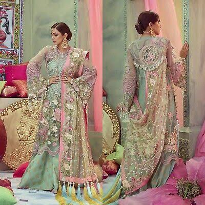 Crimson Net Bridal Suit-Green-Net-Lehenga-Aarasta