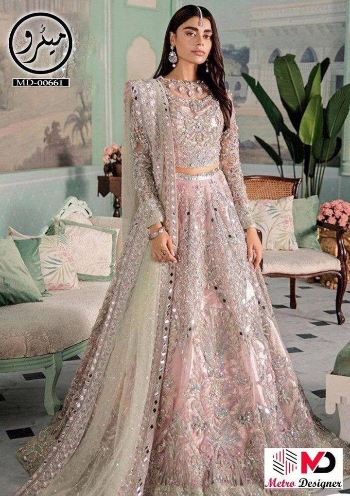 Crimson Net Bridal Suit-Pink-Net-Lehenga-Aarasta