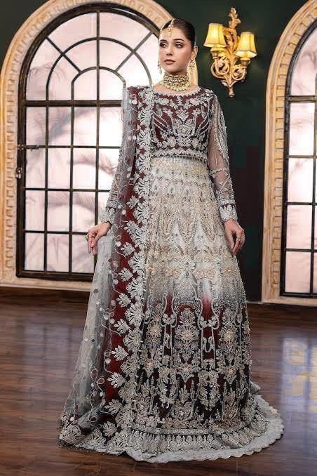 Emaan Adeel Net Frock-Maroon-Net-Maxi-Aarasta