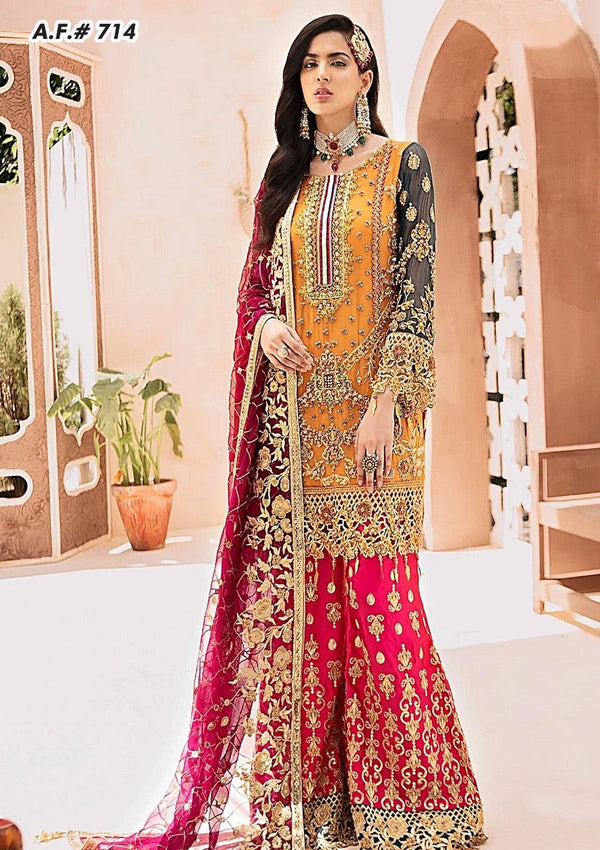 Emaan Adeel Chiffon Bridal Suit-Yellow-Chiffon-Gharara-Aarasta