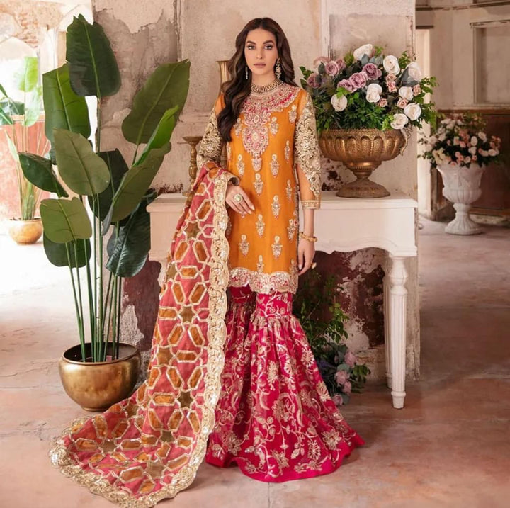 Emaan Adeel Organza Bridal Suit-Yellow-Organza-Gharara-Aarasta