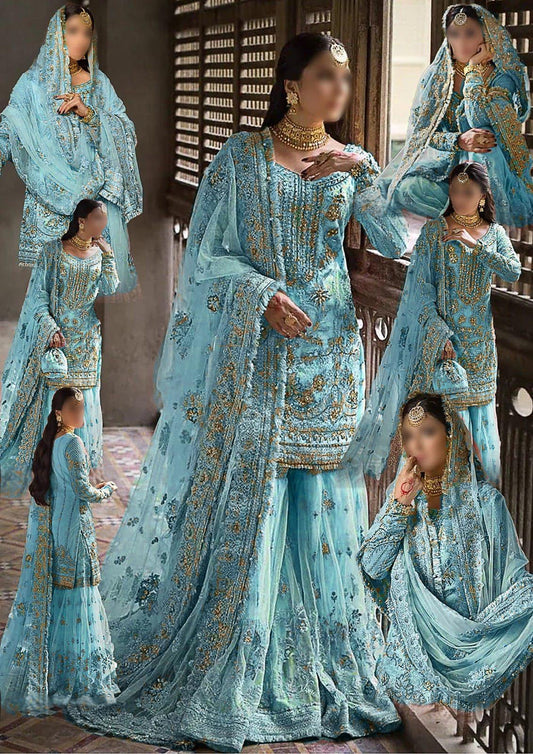 Erum Khan Net Bridal Suit-Ferozi-Net-Gharara-Aarasta