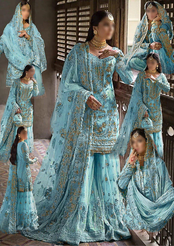Erum Khan Net Bridal Suit-Ferozi-Net-Gharara-Aarasta