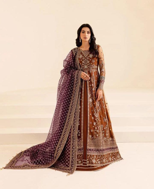 Farasha Net Frock-Net-Brown-Maxi-Aarasta