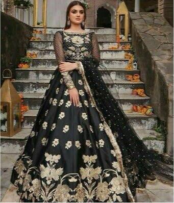 Hira Mani Net Frock-Net-Black-Maxi-Aarasta