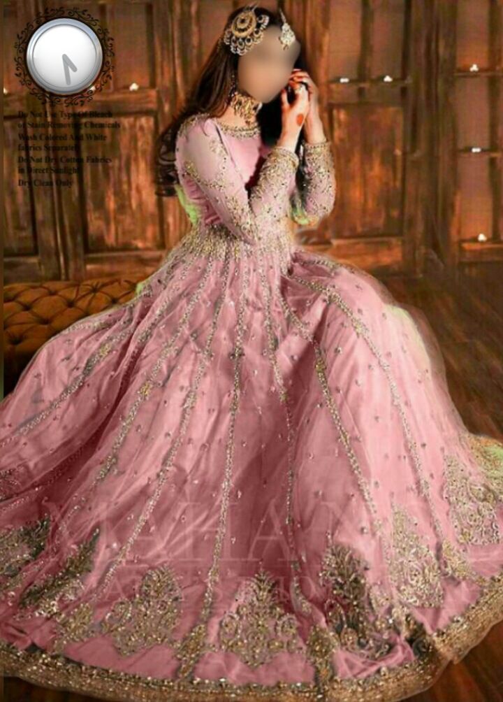 Hira Mani Net Frock-Pink-Net-Maxi-Aarasta