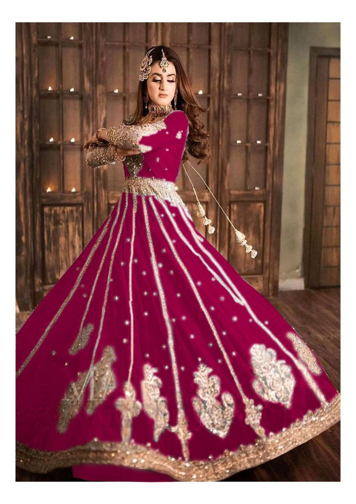 Hira Mani Net Frock-Pink-Net-Maxi-Aarasta