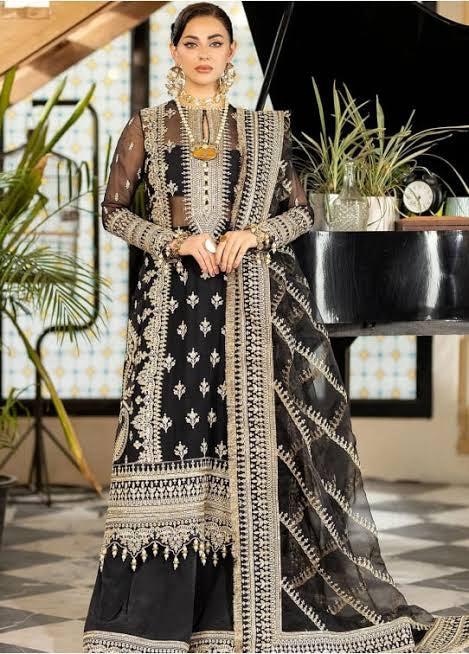 Imrozia Chiffon Bridal Suit-Black-Chiffon-Gharara-Aarasta
