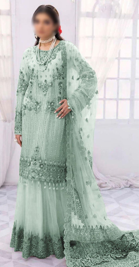 Imrozia Net Bridal Suit-Net-Green-Gharara-Aarasta