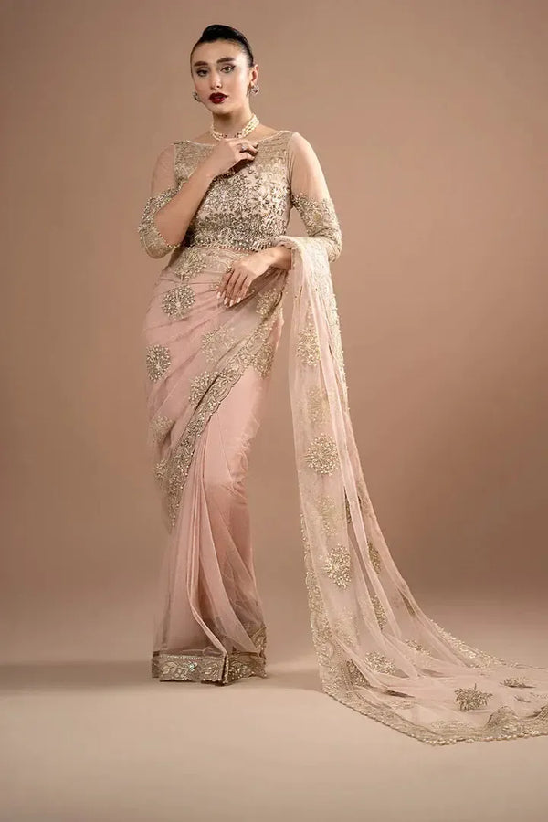 Imrozia Net Saree-Peach-Net-Sari-Aarasta