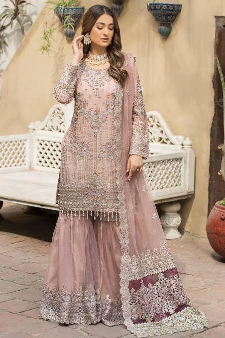 Imrozia Organza Bridal Suit-Peach-Organza-Gharara-Aarasta