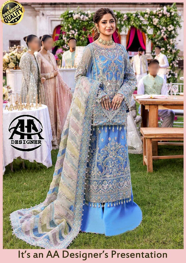 Kanwal Malik Organza Bridal Suit-Blue-Organza-Gharara-Aarasta