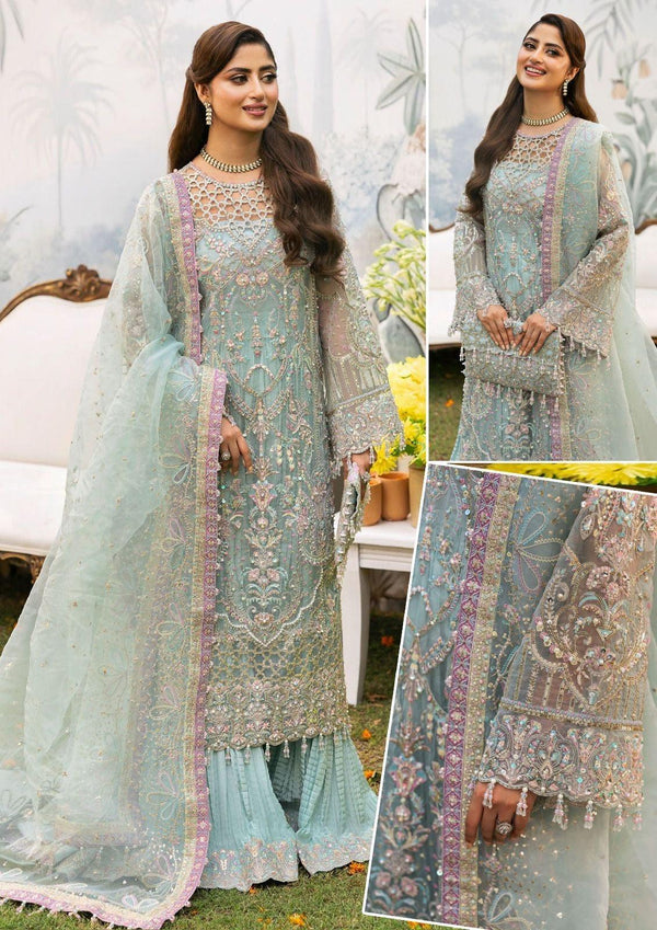 Kanwal Malik Net Bridal Suit-Green-Net-Gharara-Aarasta