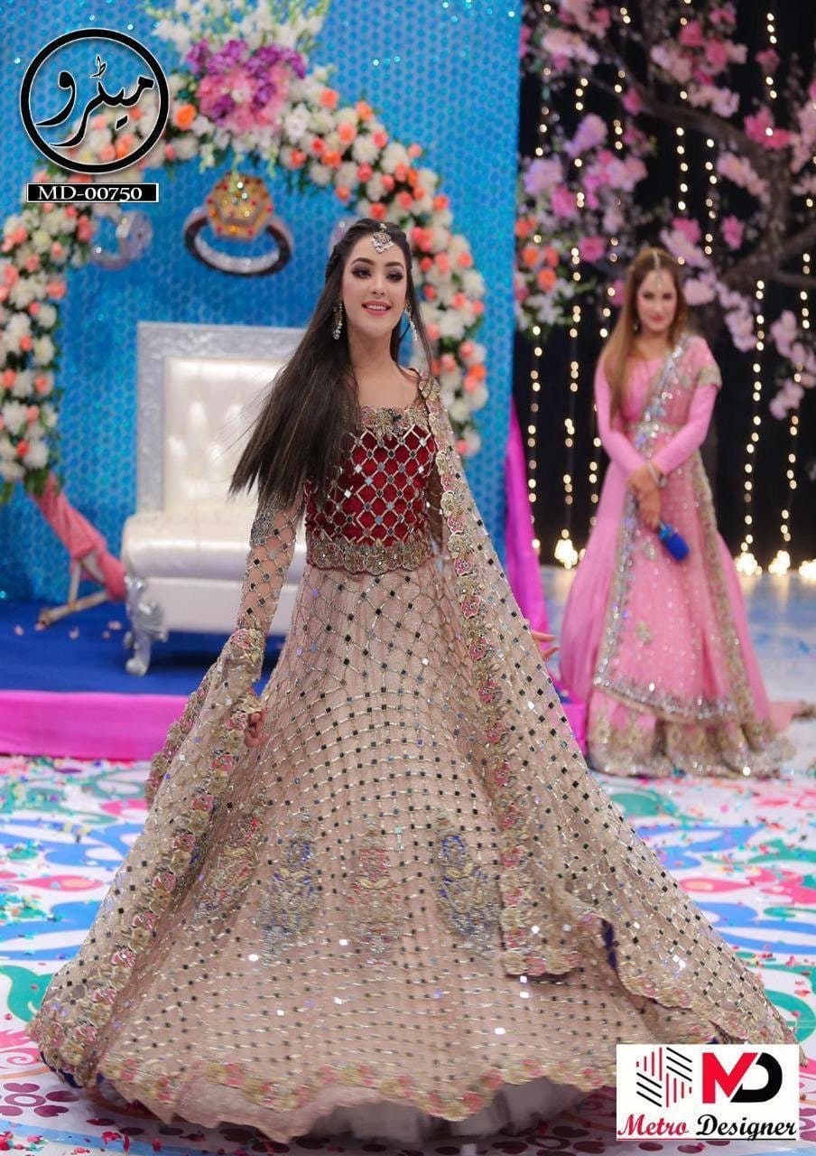 Kashee Net Bridal Suit-Beige-Net-Maxi-Aarasta