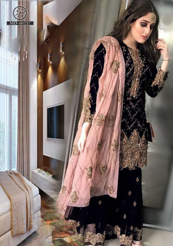 Kashees Chiffon Suit-Black-Chiffon-Gharara-Aarasta