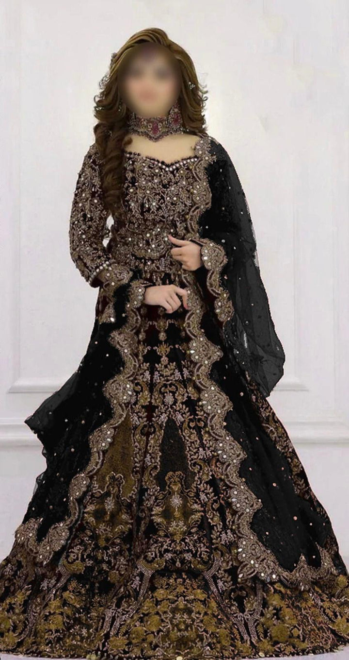 Kashees Net Bridal Suit-Black-Net-Lehenga-Aarasta
