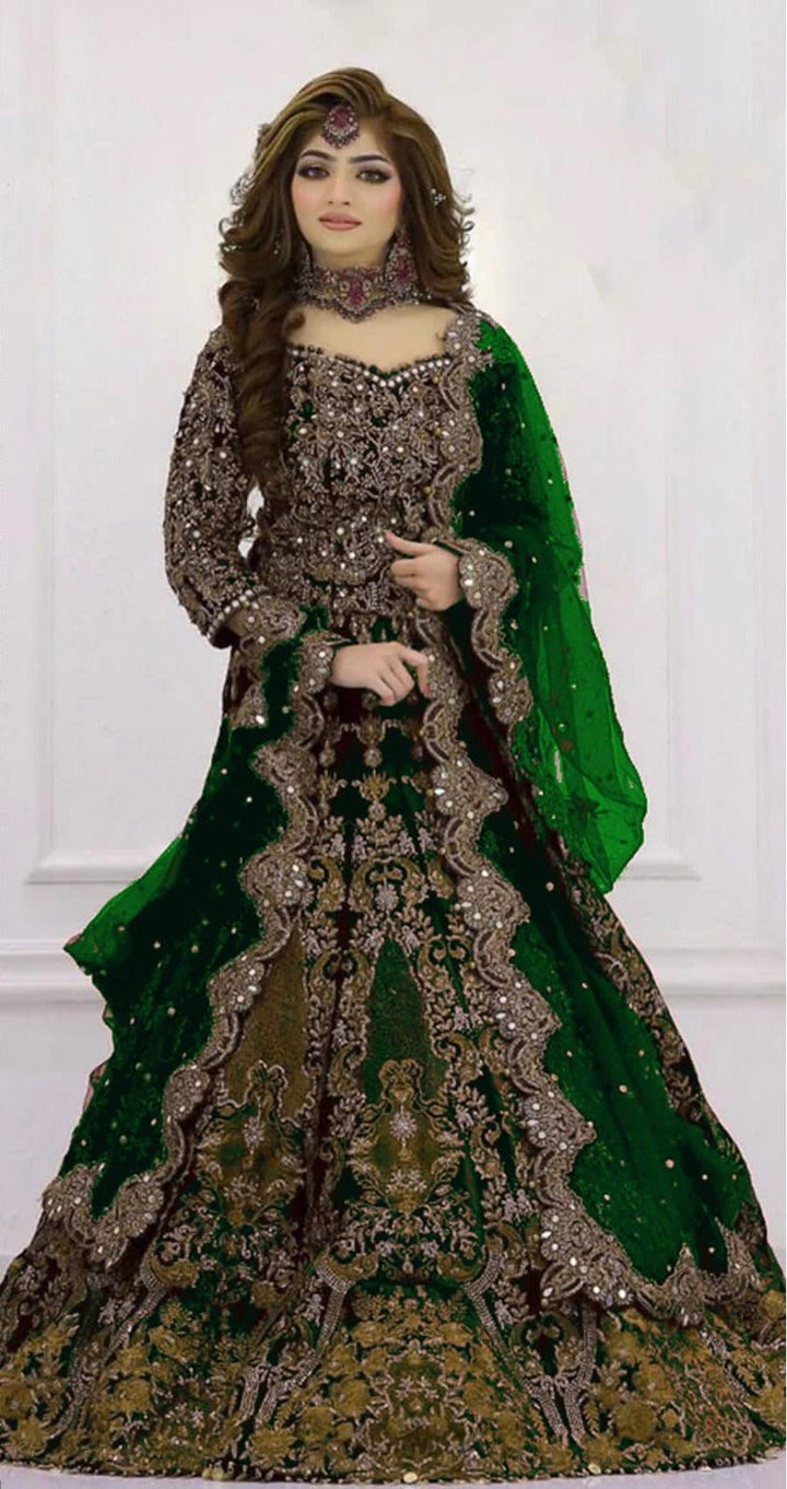 Kashees Net Bridal Suit-Green-Net-Lehenga-Aarasta