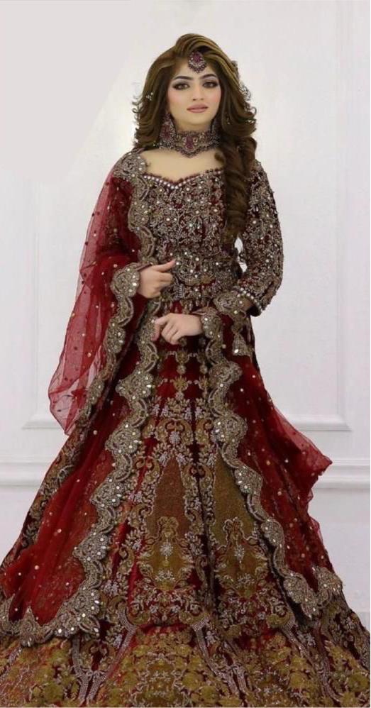 Kashees Net Bridal Suit-Maroon-Net-Maxi-Aarasta