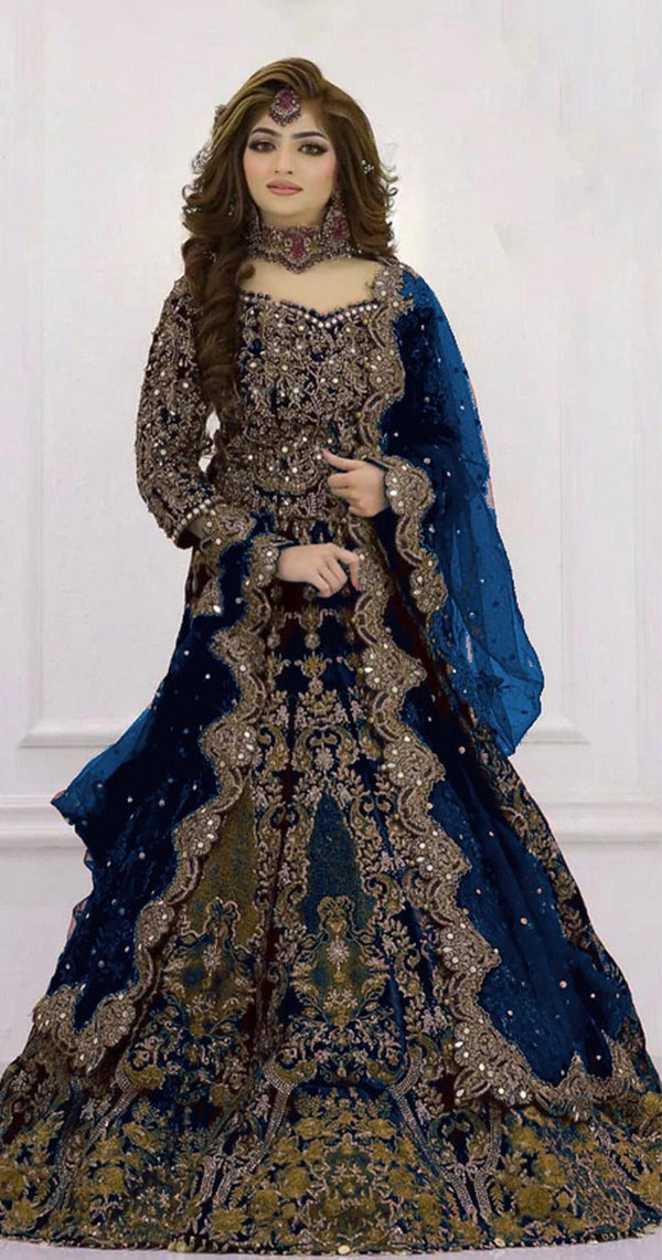 Kashees Net Bridal Suit-Navy-Net-Lehenga-Aarasta