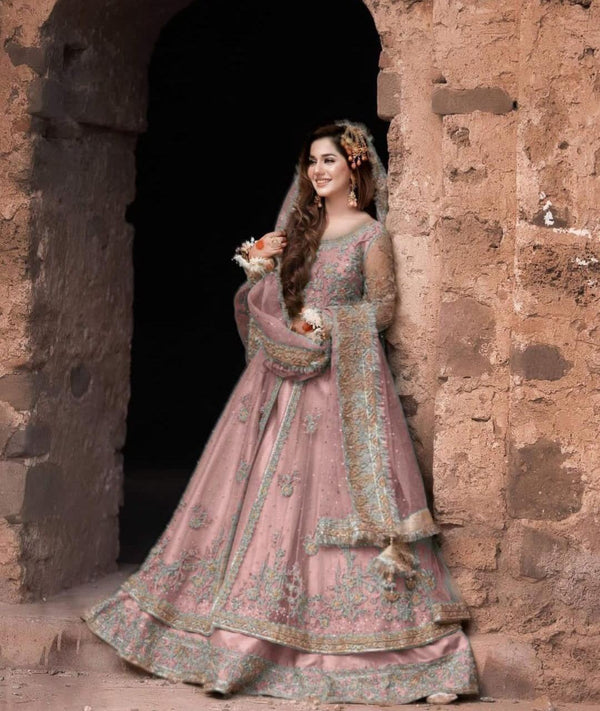 Kashees Net Bridal Suit-Net-Pink-Maxi-Aarasta