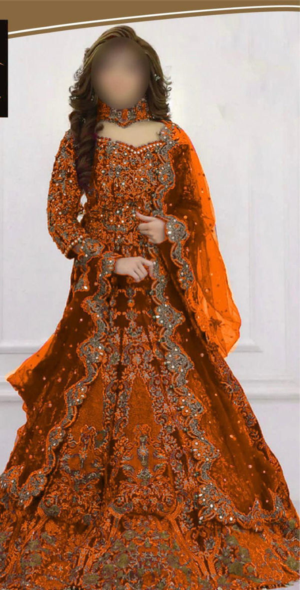 Kashees Net Bridal Suit-Orange-Net-Lehenga-Aarasta